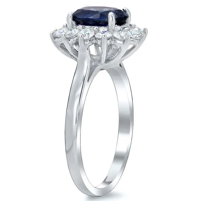 Blue Sapphire Halo Engagement Ring