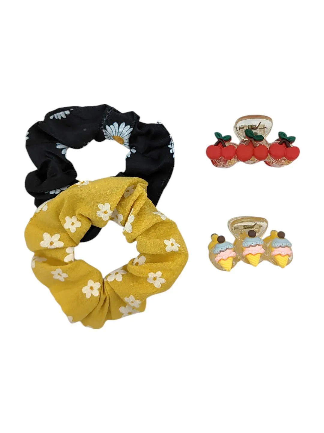 Charming Floral Scrunchies and Hair Clip Set for Girls