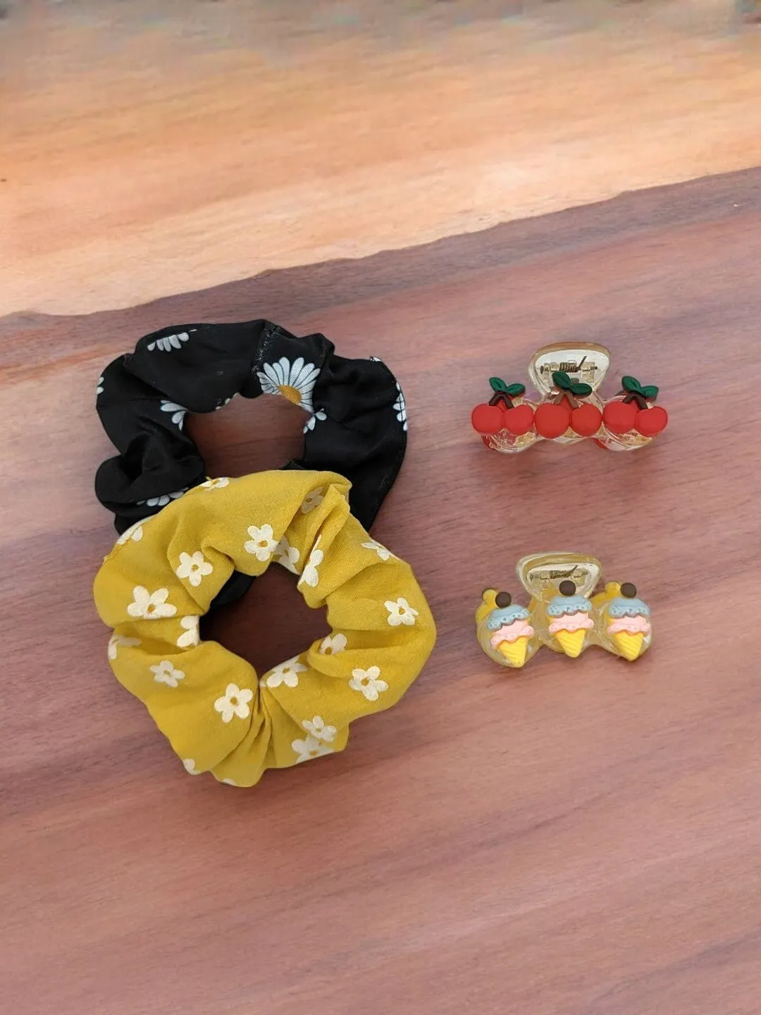 Charming Floral Scrunchies and Hair Clip Set for Girls