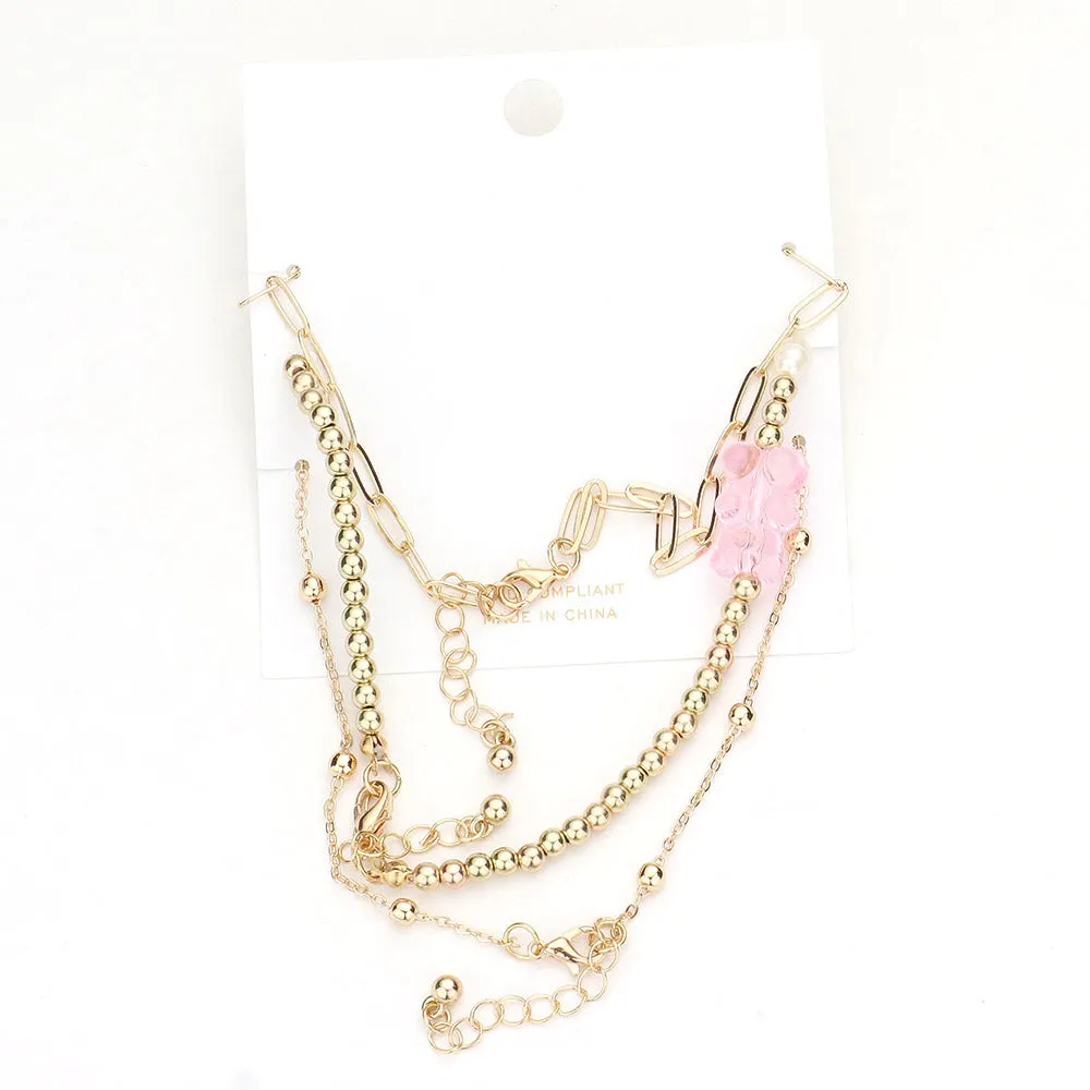 iLLASPARKZ 3PCS - Gummy Bear Charm Accented Metal Link Anklets