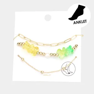 iLLASPARKZ 3PCS - Gummy Bear Charm Accented Metal Link Anklets