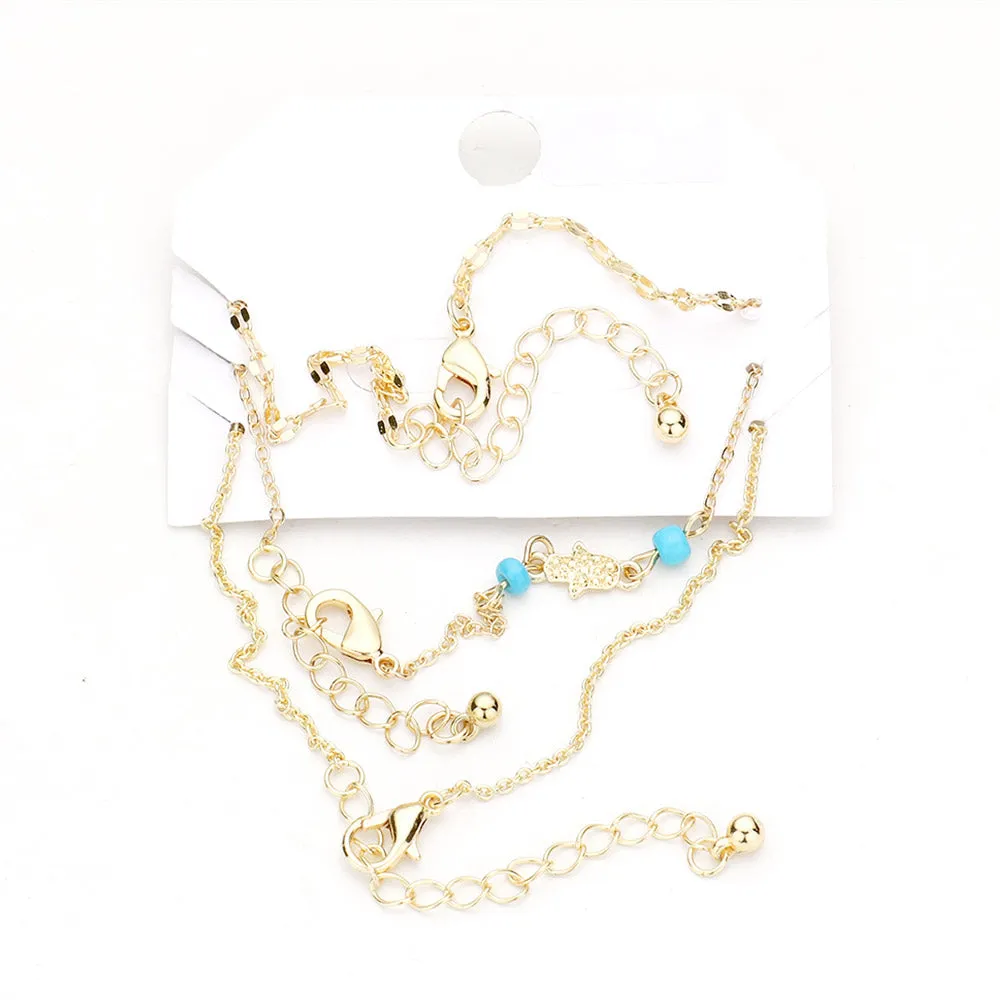 iLLASPARKZ 3PCS - Metal Hamsa Hand Evil Eye Charm Anklets