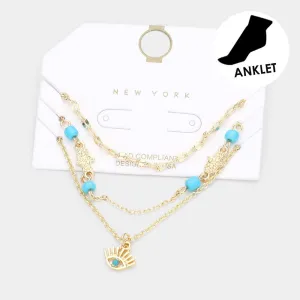 iLLASPARKZ 3PCS - Metal Hamsa Hand Evil Eye Charm Anklets