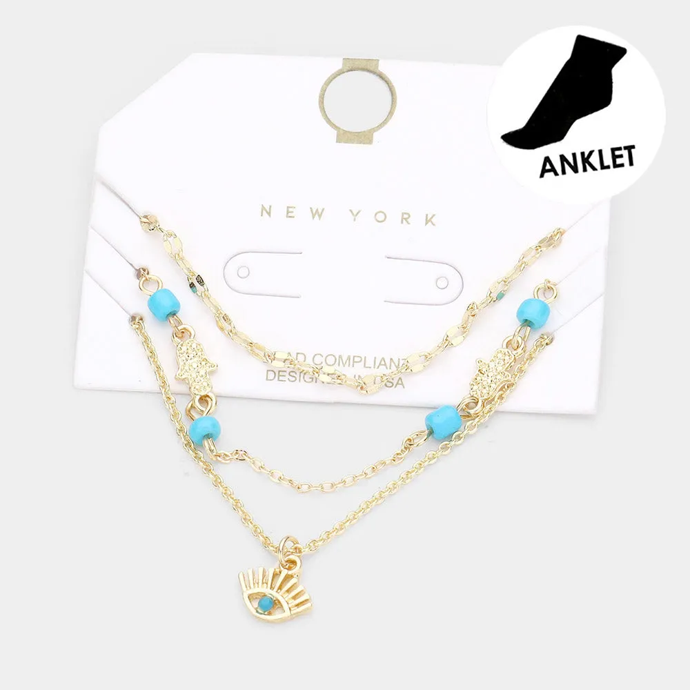 iLLASPARKZ 3PCS - Metal Hamsa Hand Evil Eye Charm Anklets