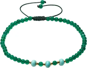 Spiritual Green Agate/Turquoise Beaded Anklet Adjustable Handmade Summer Beach Foot Jewelry Boho Anklets for Women Good Luck